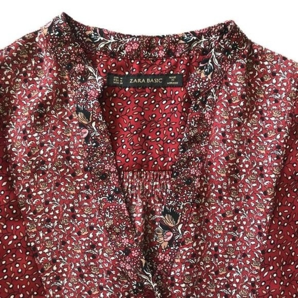 Zara Basic Top Red Multicolored Long Sleeves Slip… - image 2